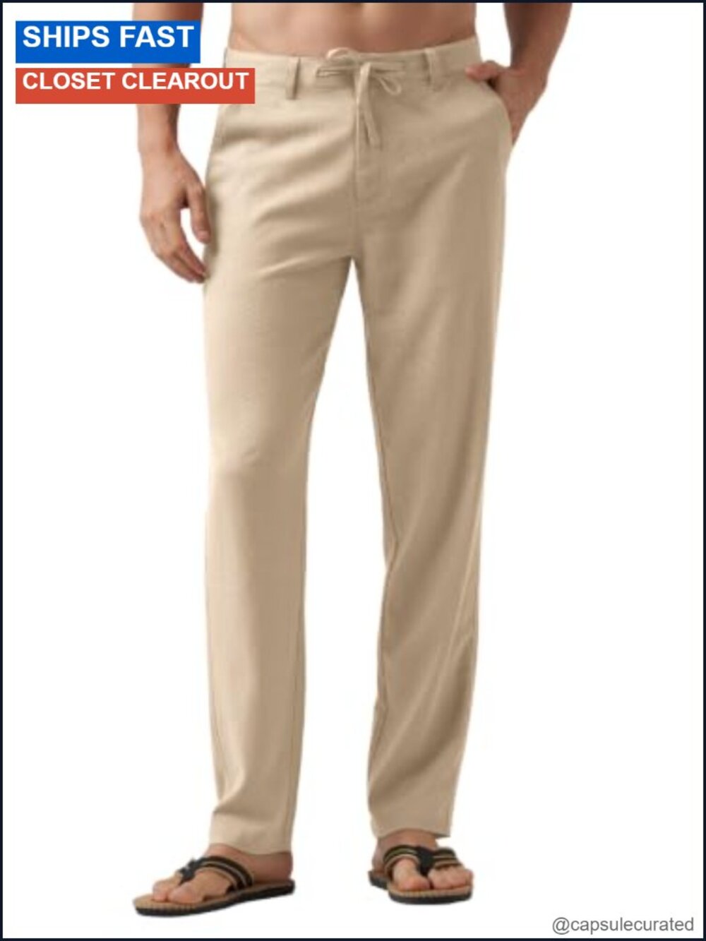 Men's Linen Pants Casual Lightweight Drawstring 30x32 Regular Fit